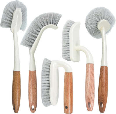 Set 5 Cepillos Limpieza Multisuperficie con Asa Madera