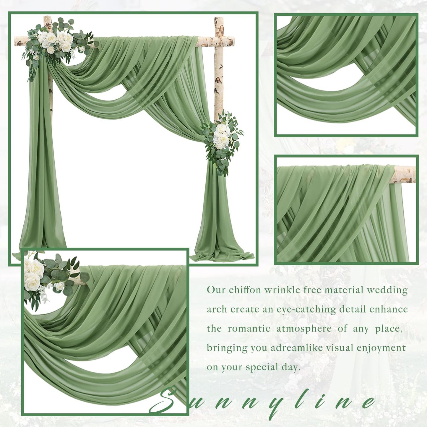 Tela drapeado arco boda 4 paneles 20ft x 28pulg verde salvia