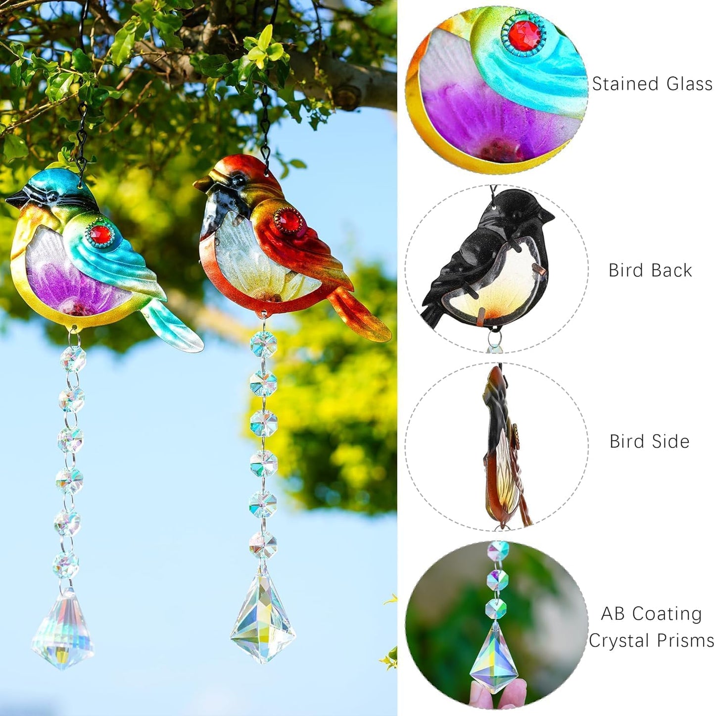 Atrapasoles vidrio emplomado forma pájaro 21pulg set 2