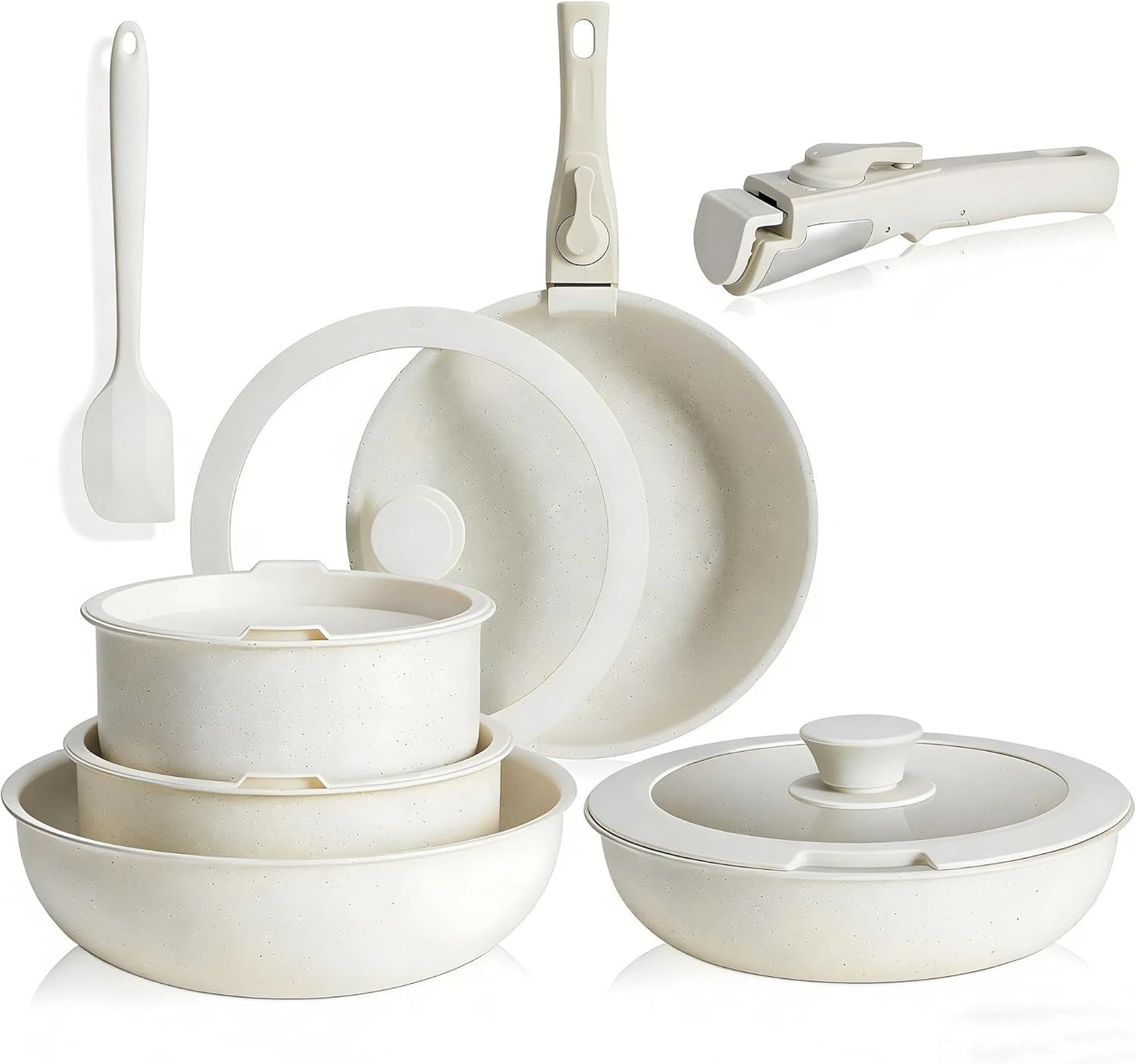 Set 12 Ollas y Sartenes Antiadherentes Textura Granito Beige