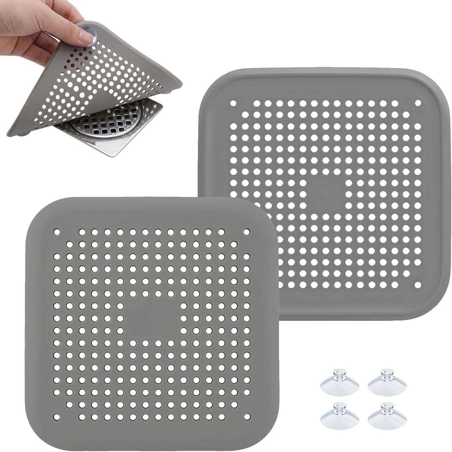 Recogedor pelo silicona drenaje pack 2 con ventosas baño cocina