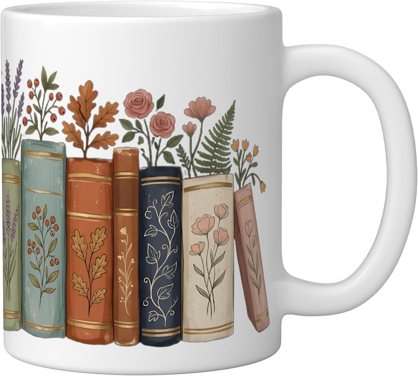 Taza cerámica floral para amantes de libros vintage