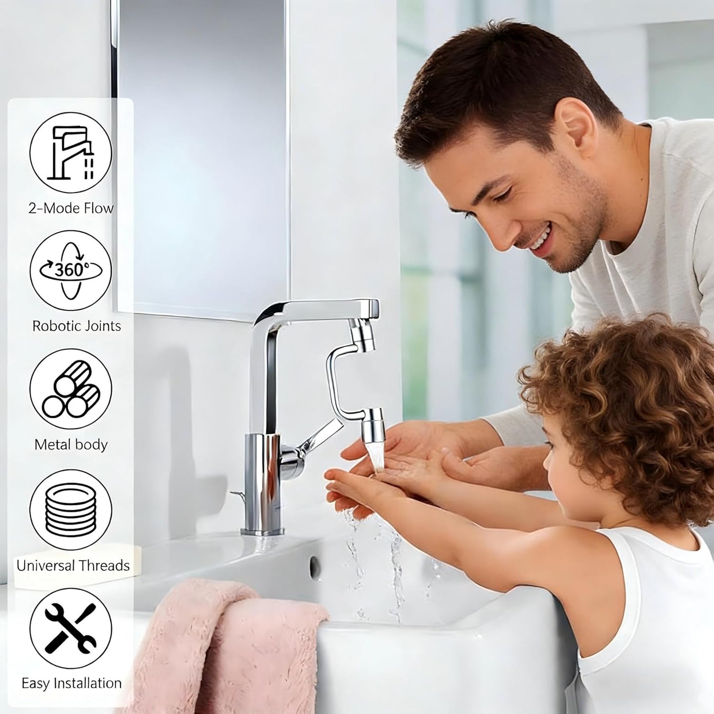 Grifo universal giratorio 1440° con extensión U para fregadero