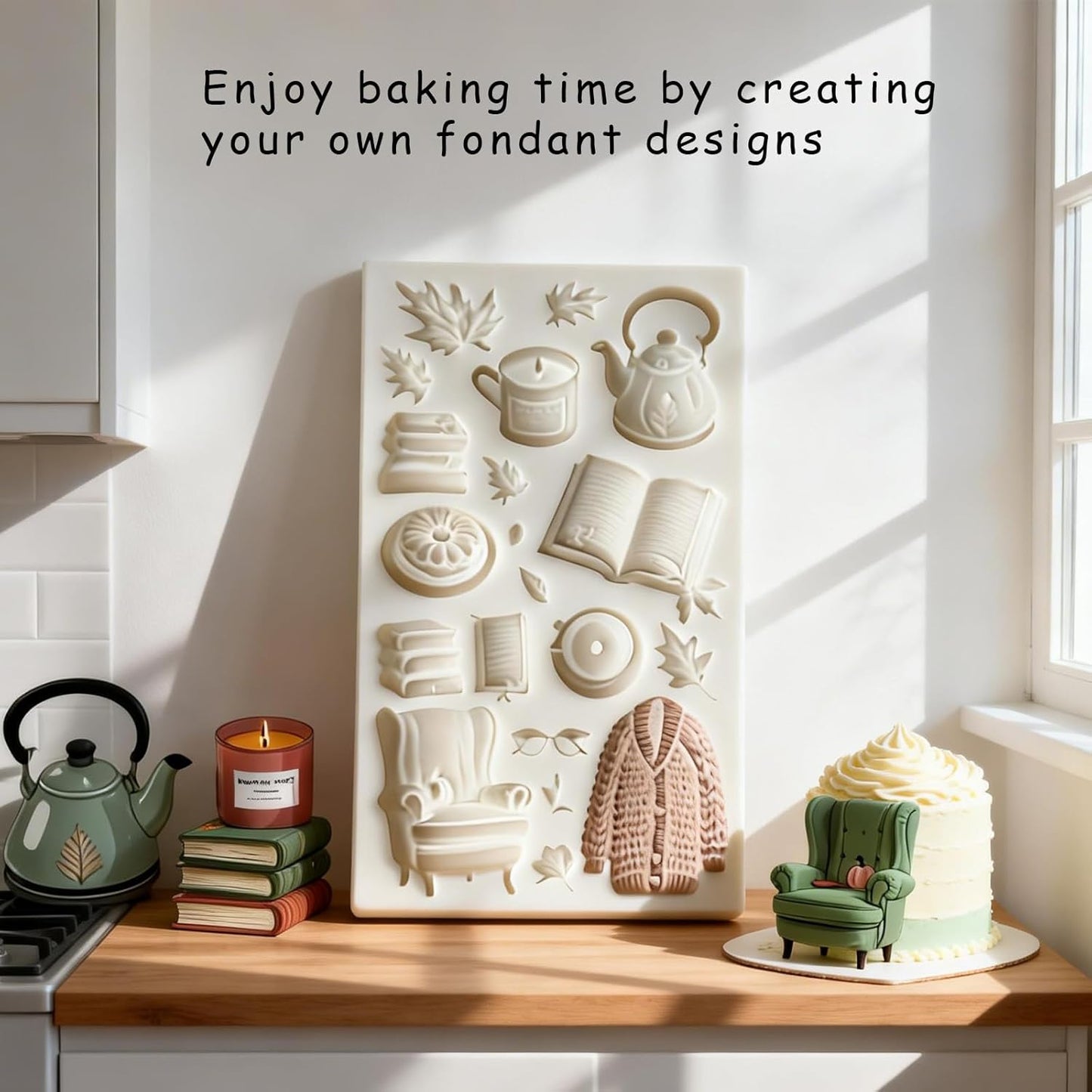 Molde de silicona para suéter de hoja de arce otoñal y decoración de cupcakes