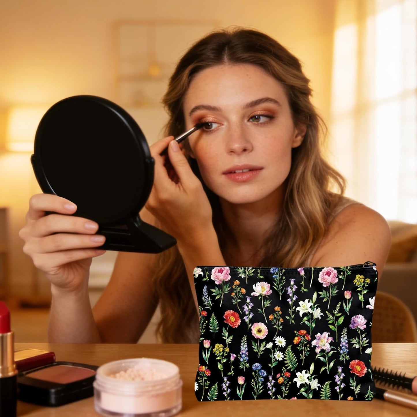 Paquete de 2 bolsas de lona con cremallera para maquillaje reutilizable