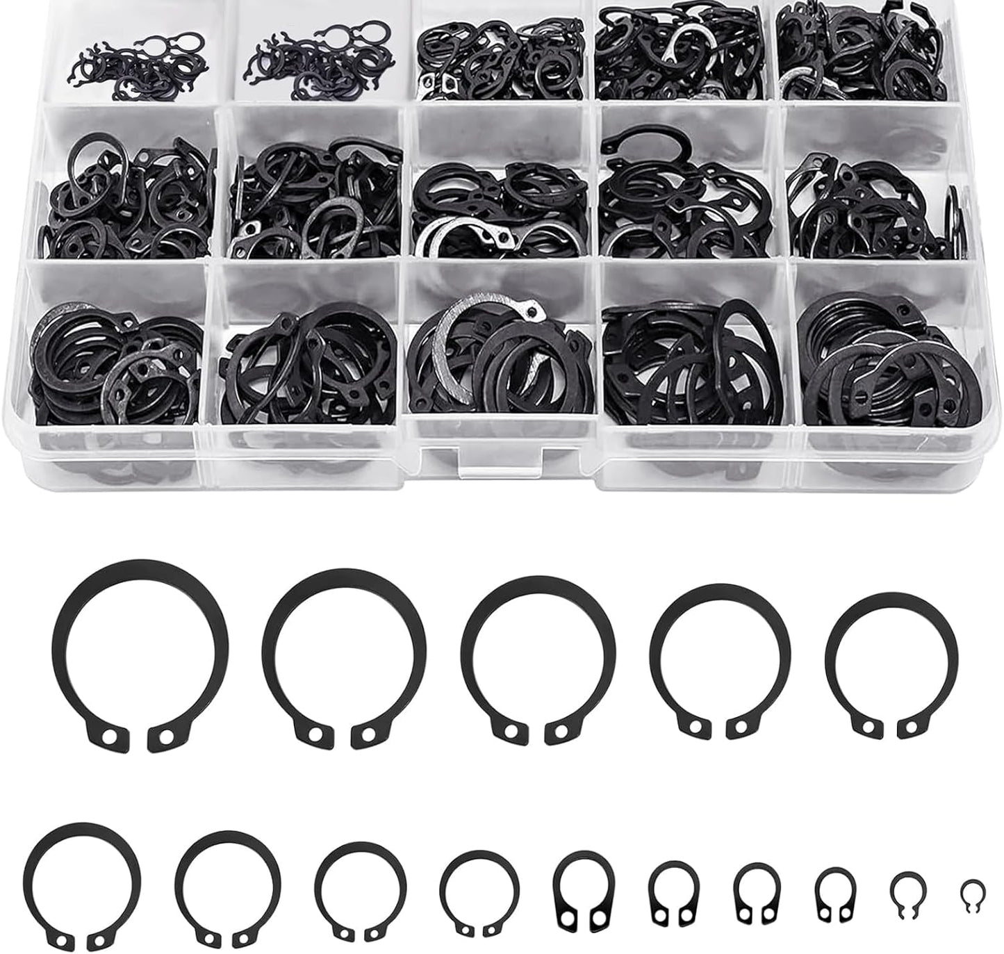 Set 320 Pzas Anillos Retención C-Clip Acero Aleación Negro