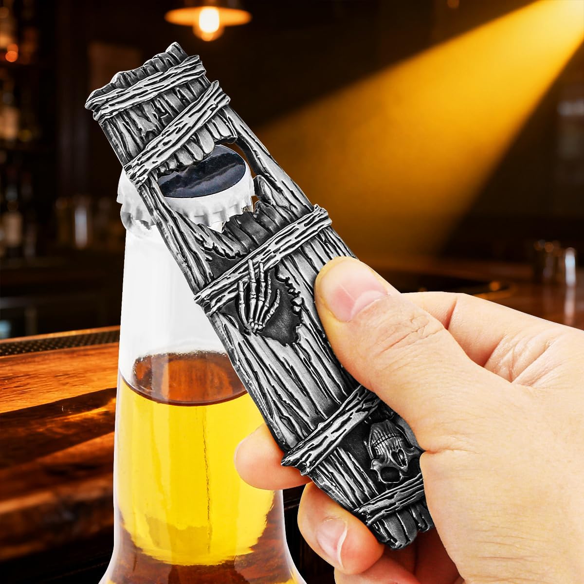 Abrebotellas de calavera gótica plateada regalo para hombres mujeres