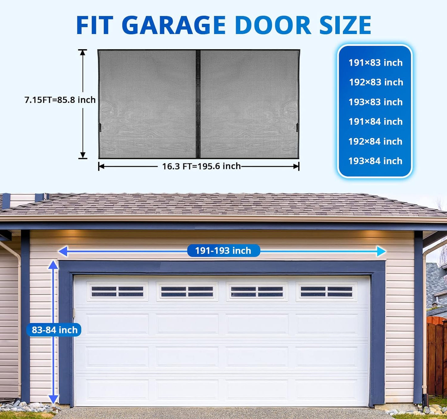 Puerta mosquitera para garaje 2 autos 16x7ft con malla retráctil