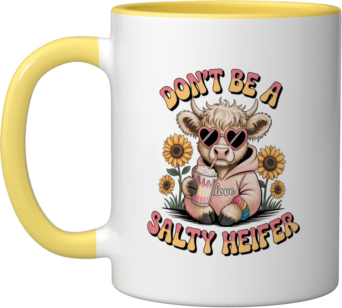 Taza Cerámica Bovino Amarillo/Blanco