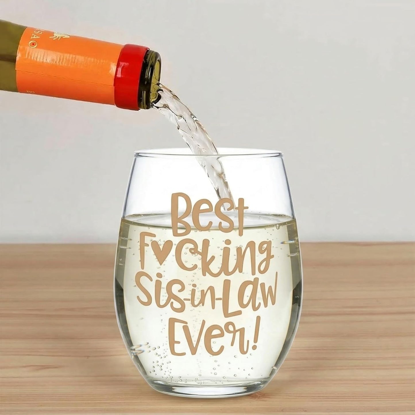 Copa de vino con texto "Best SisterpulgadaLaw Ever", regalos divertidos para cuñadas