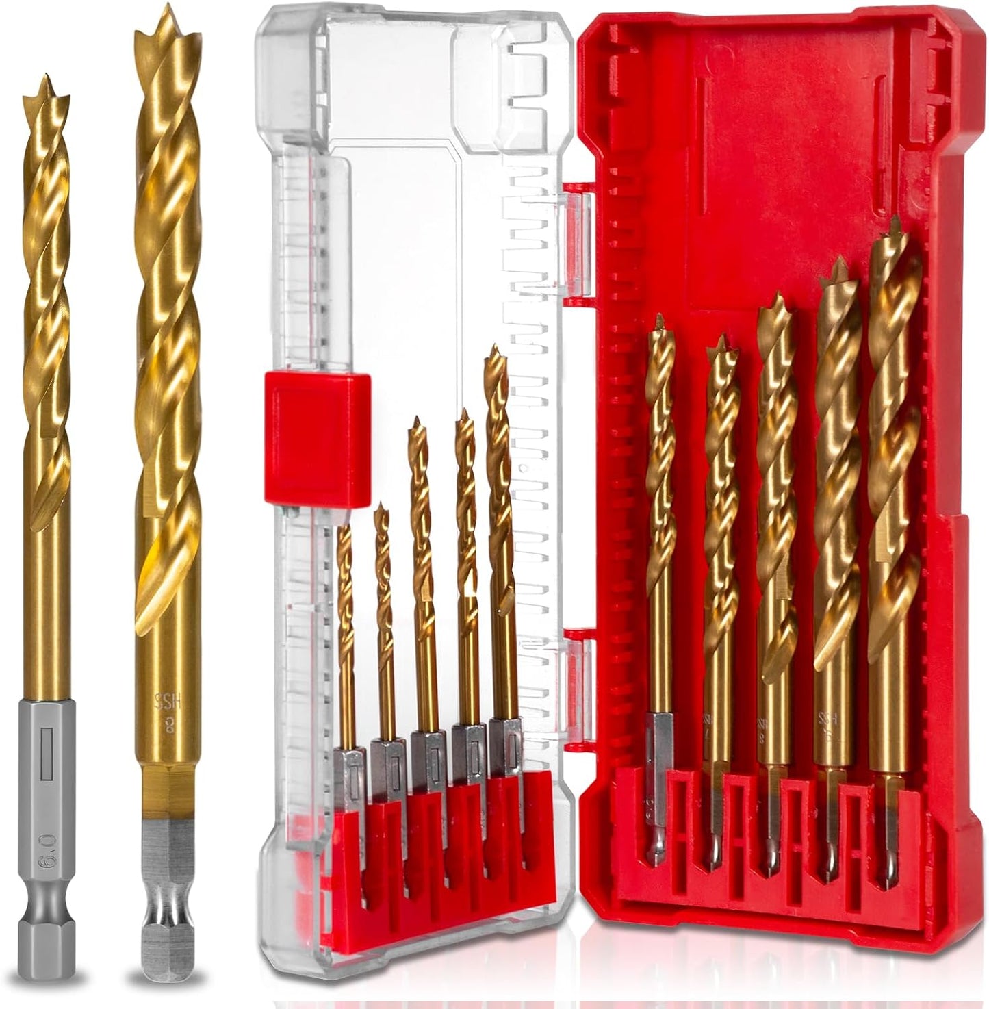 Set 10 Brocas HSS Titanio Hex 0.31-0.394pulg Carpintería