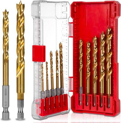 Set 10 Brocas HSS Titanio Hex 0.31-0.394pulg Carpintería