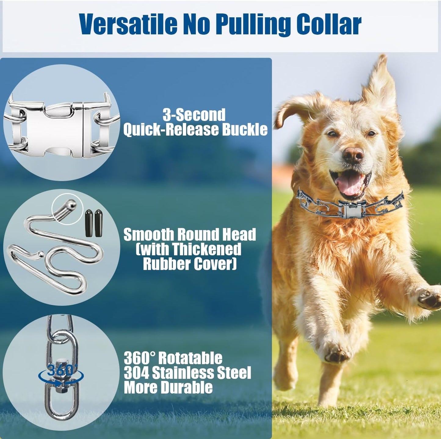 Collar perro acero inox sin tirones hebilla rapida 360