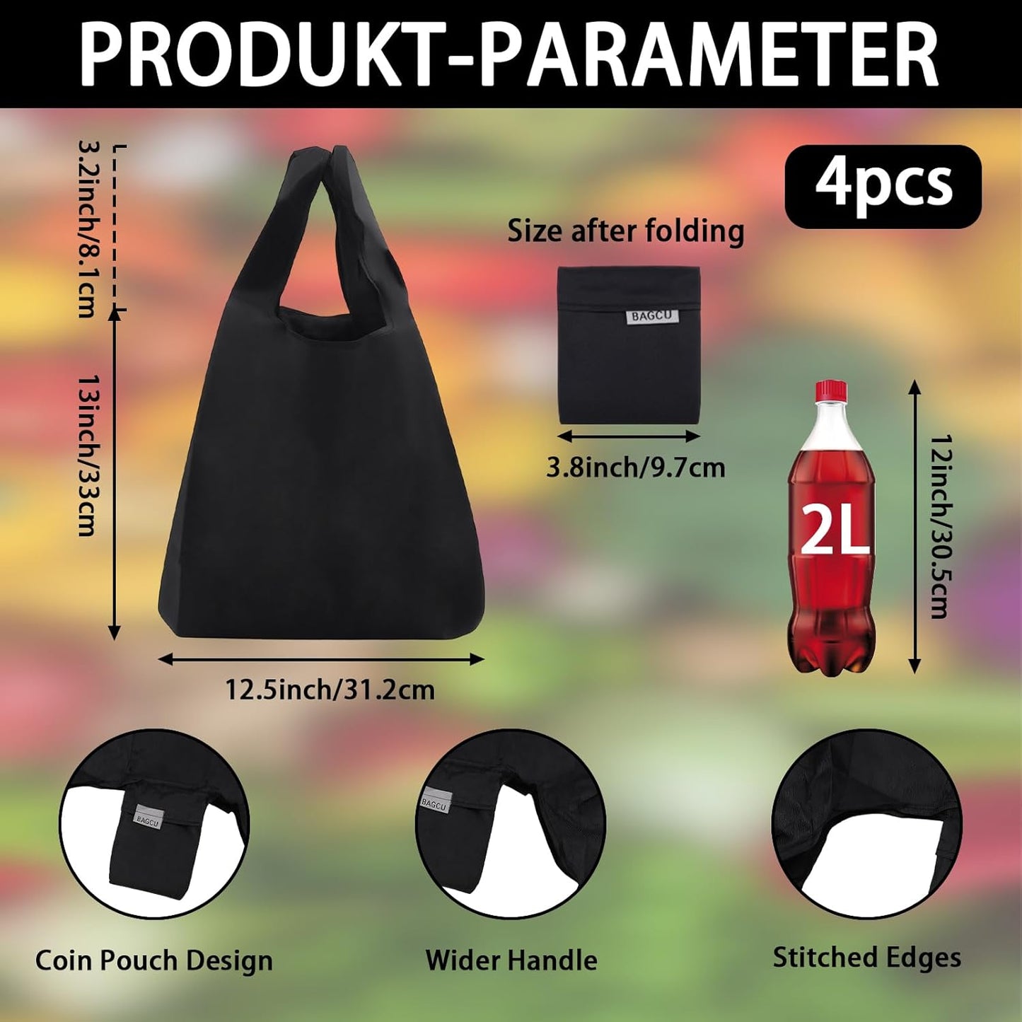 4 Pzas Bolsas Compras Reutilizables Plegables 50lb Impermeables