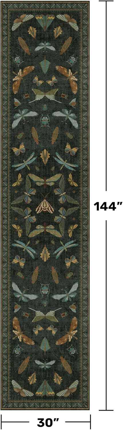 Tapete 2'6x12' color verde oscuro diseño insecto antideslizante