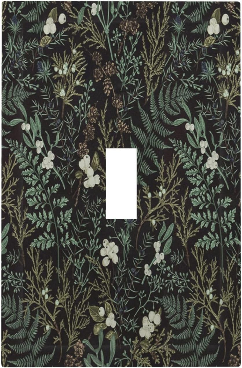 Placa decorativa interruptor hoja musgo negro floral