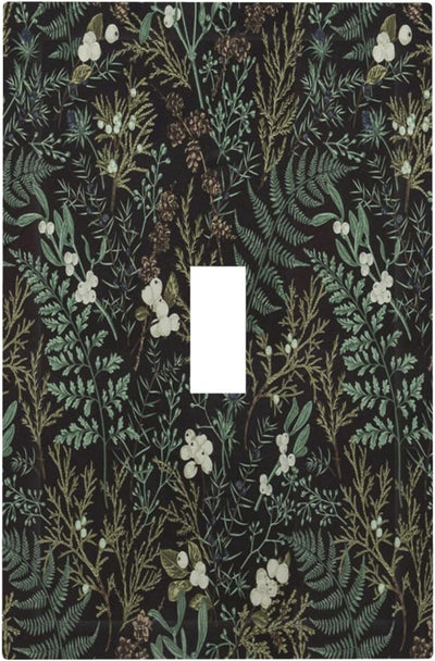Placa decorativa interruptor hoja musgo negro floral