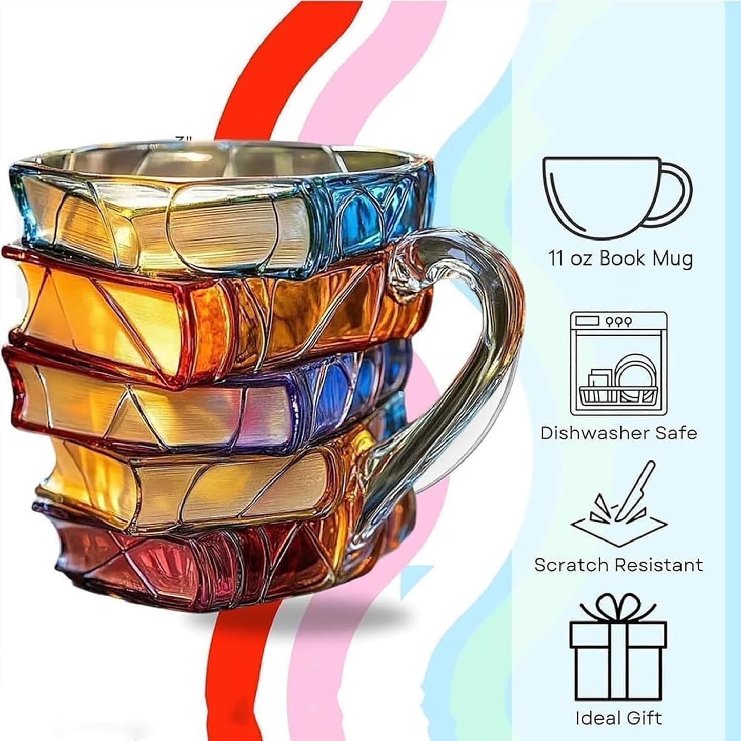 Taza de café pintada en 3D con diseños de libros únicos