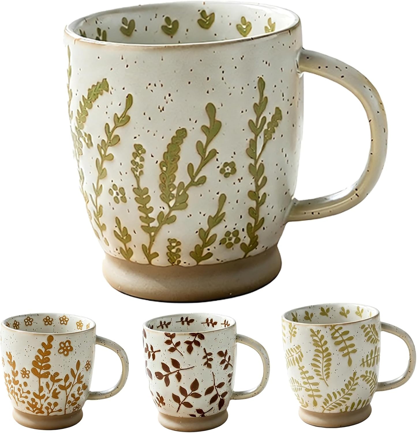 Taza de café grande con patrón de hierba marina vintage de gres