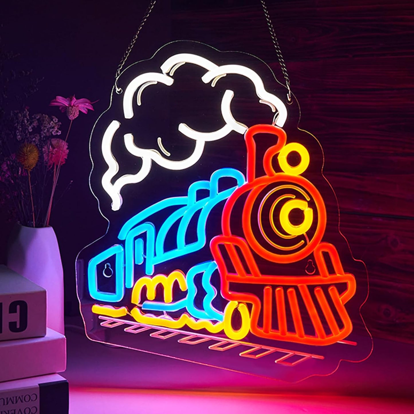 Lámpara neón tren pared con temporizador USB para niños