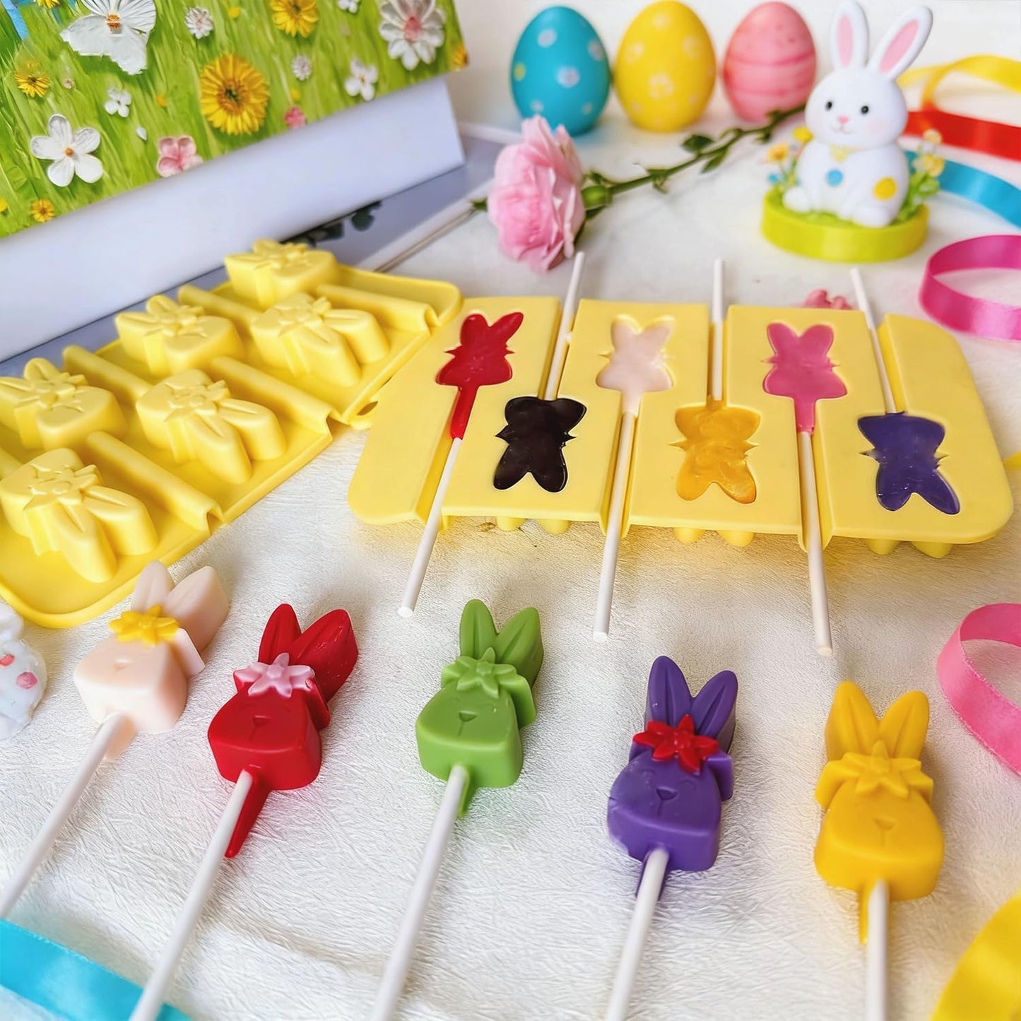Moldes para dulces de Pascua de silicona con 300 palitos y lazos