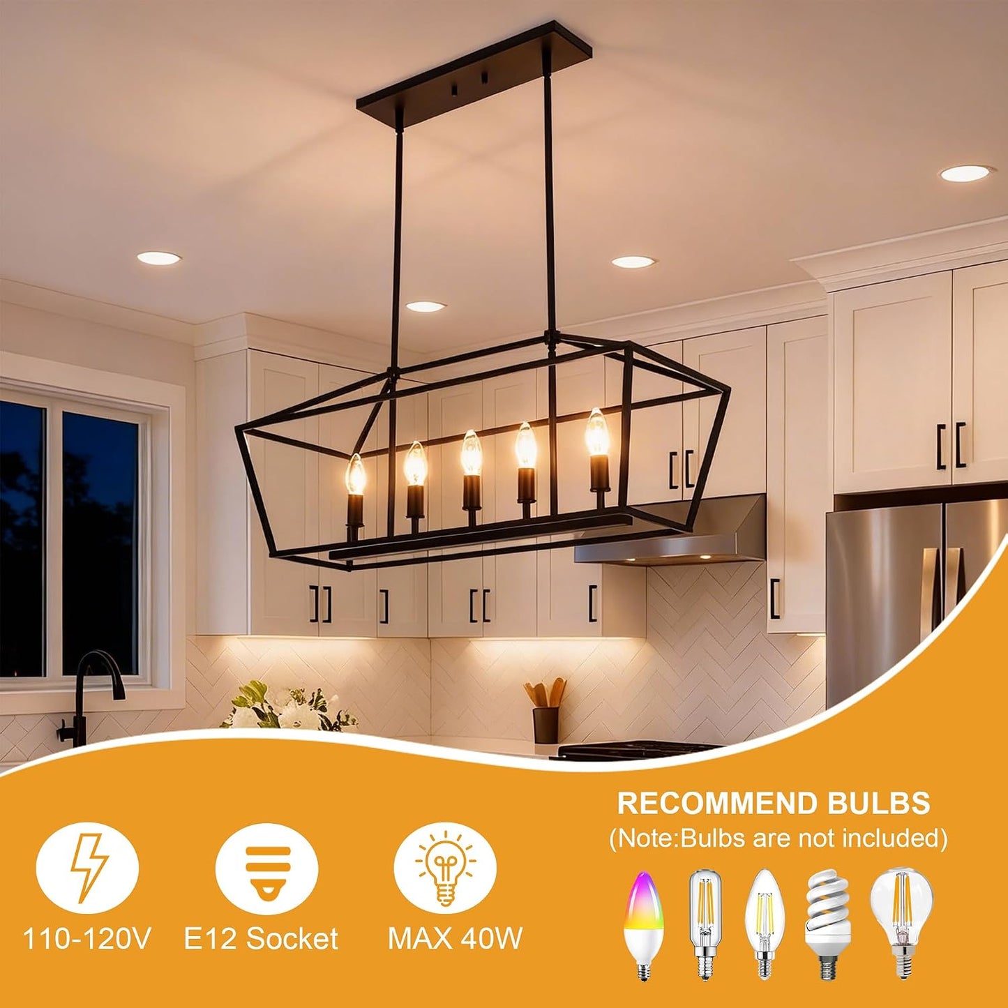 Lámpara isla cocina estilo granja 5 luces negro mate rústico
