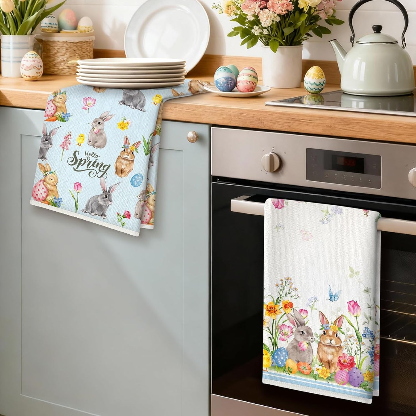 Toallas de cocina de conejo de Pascua gruesas y suaves 16.5 x 27.5 pulgadas