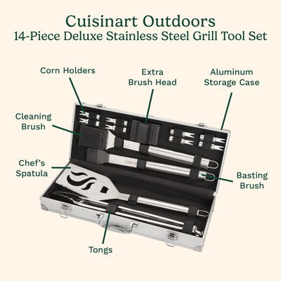 Set 14 Pzas Parrilla Acero Inox Kit Asar con Espátula y Pinzas