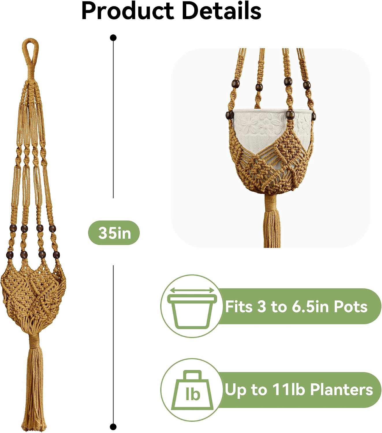 Colgador macramé para macetas 3-6.5pulg paquete 2