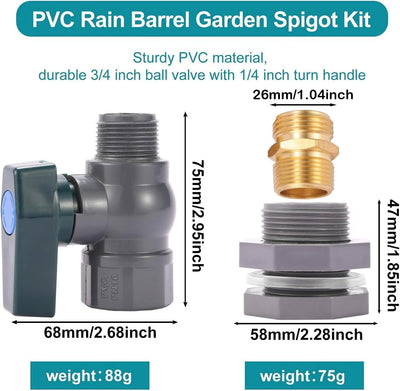 Kit desviador barril lluvia PVC 3/4pulg adaptador mamparo