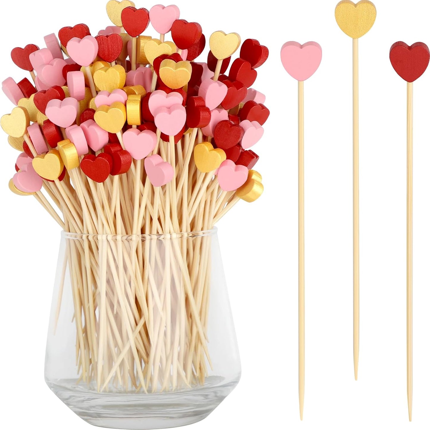 Palillos corazón 4.7pulg para aperitivos brochetas frutas madera