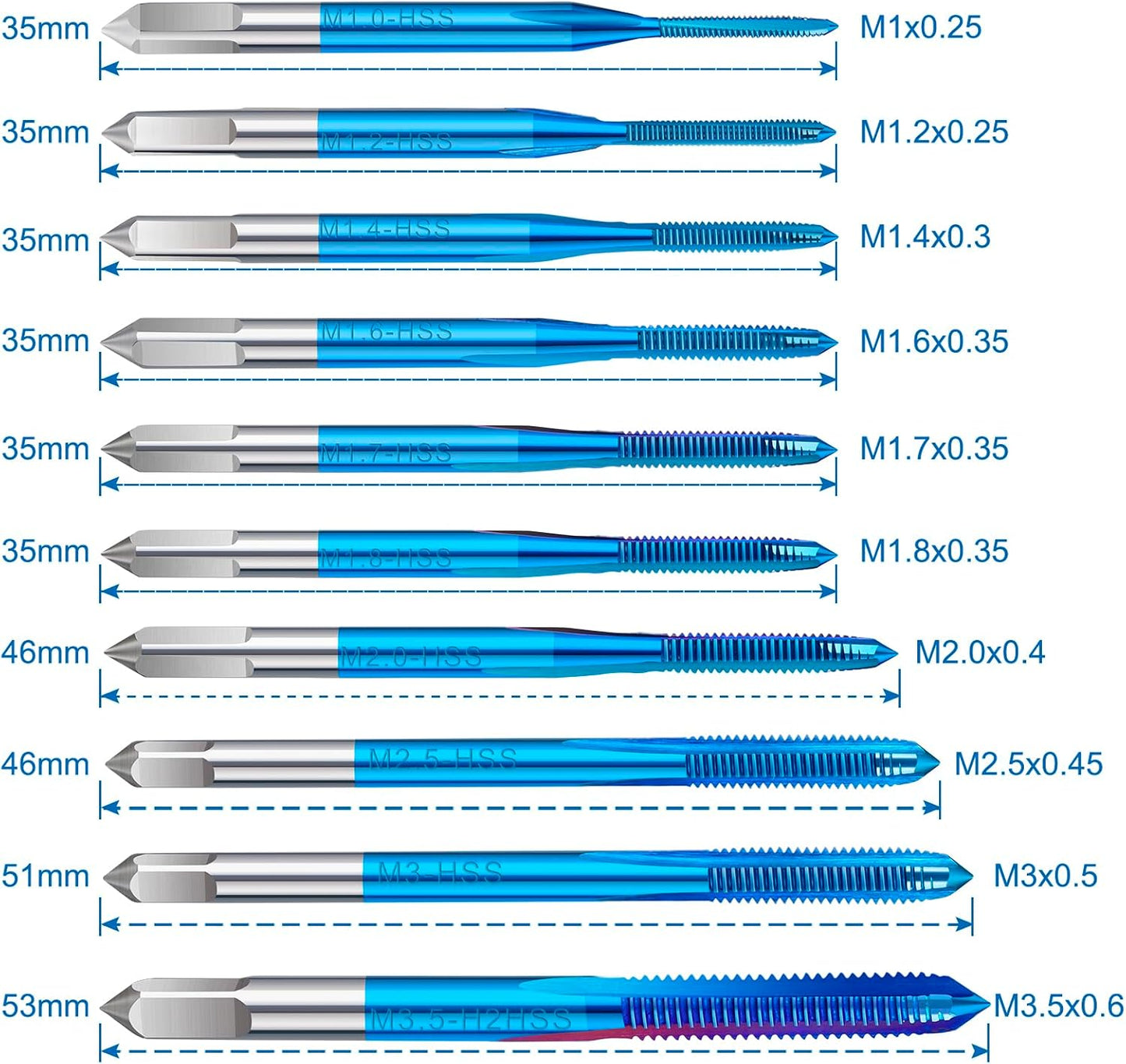 Set 10 Pzas Grifos M1-M3.5 Llave Ajustable 1/16-1/4pulg