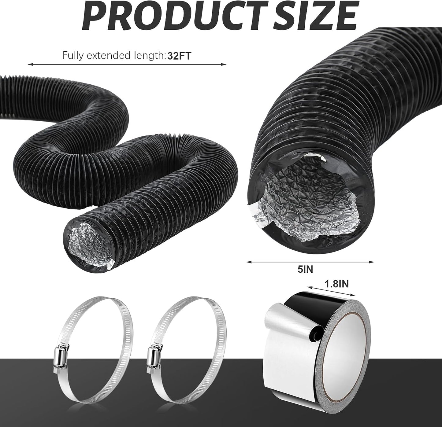 Manguera ventilación secadora 5pulg x32ft aluminio flexible