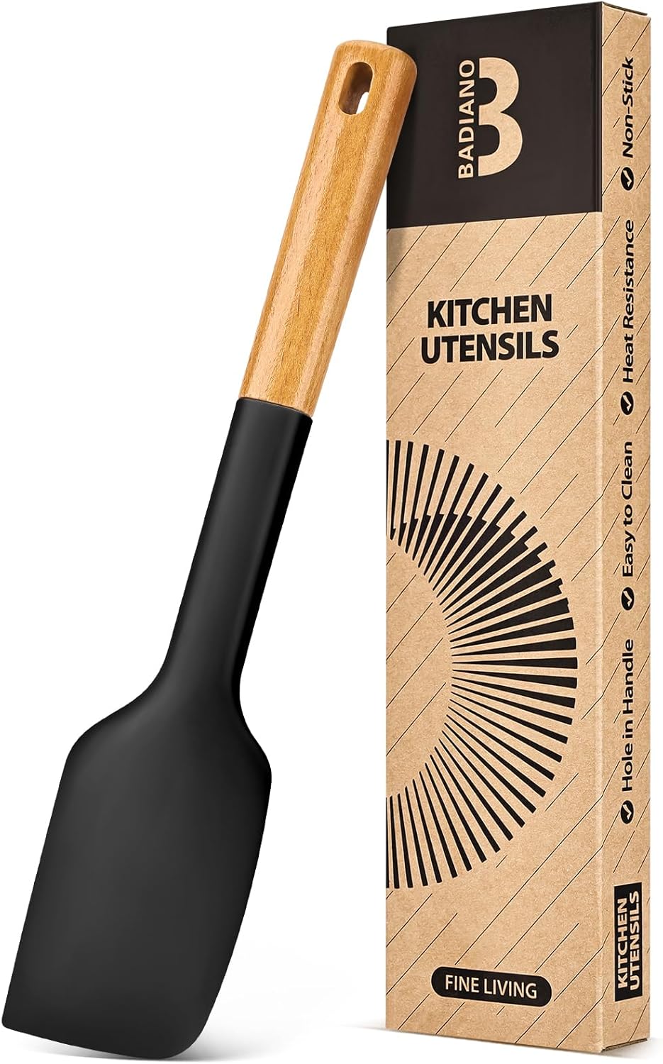 Espátula silicona antiadherente mango madera cocina negro