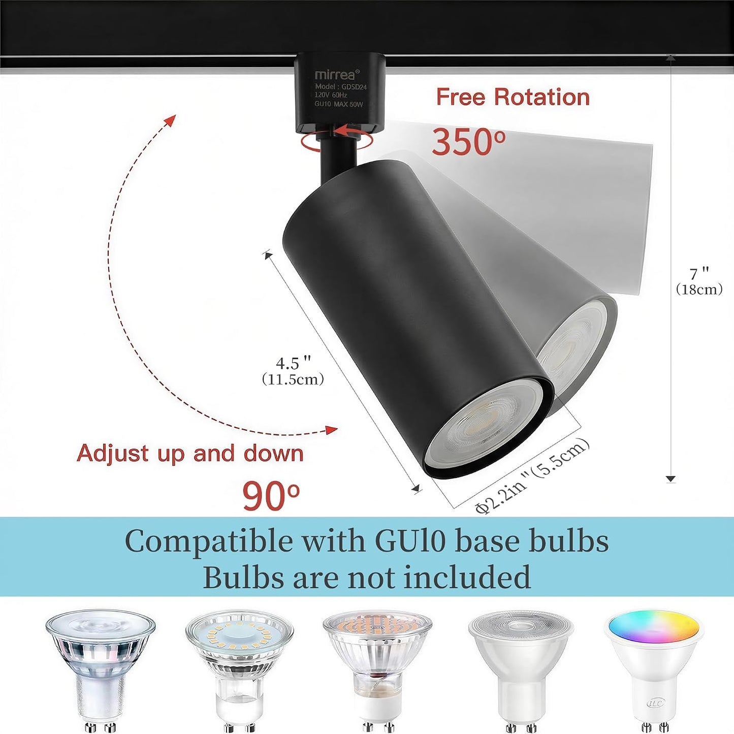 Adaptador H Type a GU10 3 Pzas Luz Ajustable Negro
