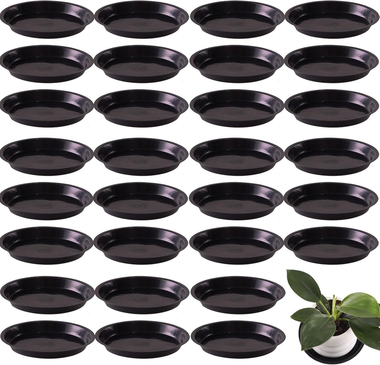 30 Platillos Plástico 6pulg para Macetas Negro