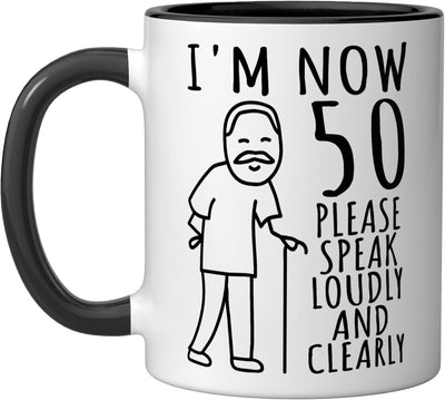 Taza cerámica para cumpleaños 50 años hombre negro/blanco