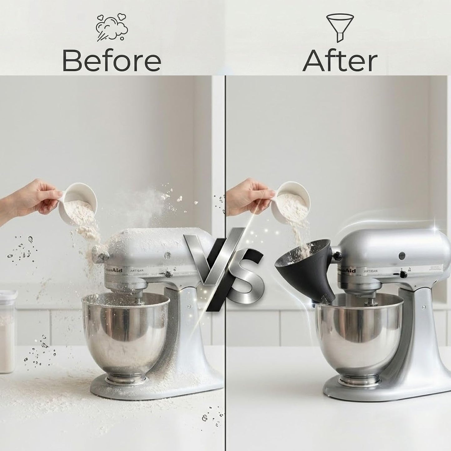 Embudo de harina compatible KitchenAid sin ensuciar con soporte inclinado 4.5 y 5 cuartos
