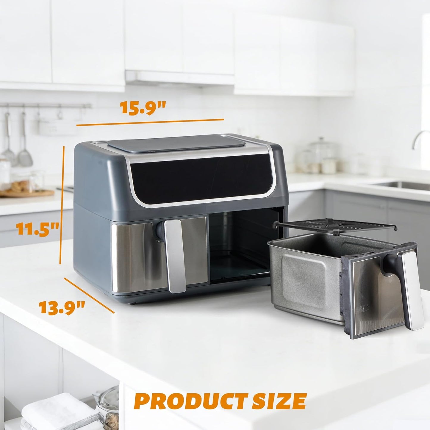 Freidora aire doble 10en1 9.5qt placa cerámica temperatura 80-450°F