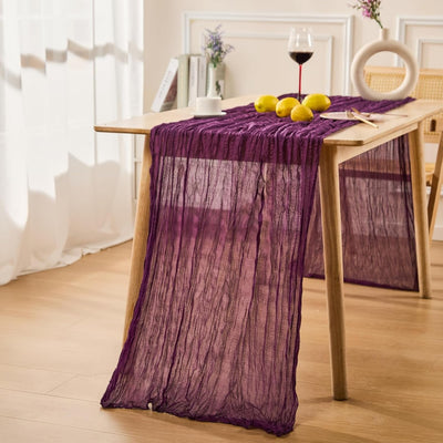 Camino de mesa morado real bohemio de 120 pulgadas gasa arrugada