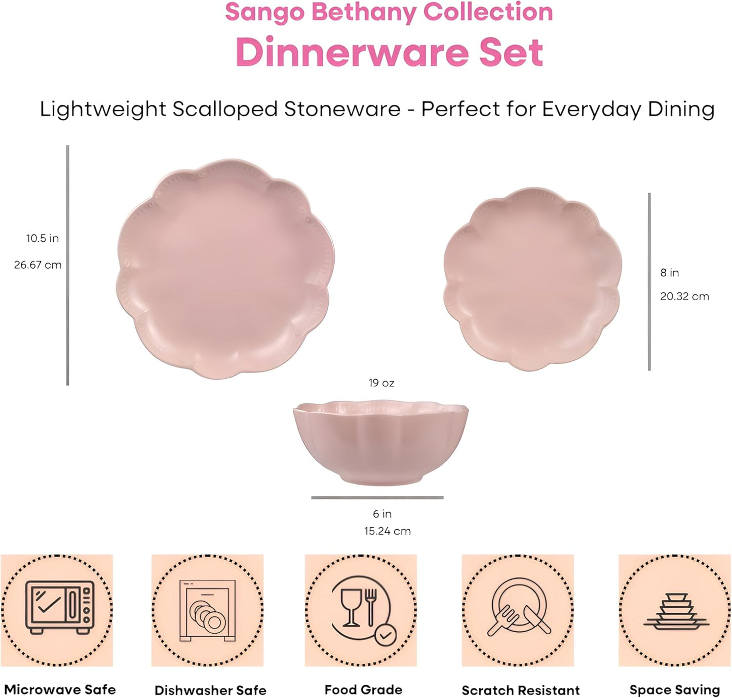 Jgo 12 platos rosados modernos cerámica resistente