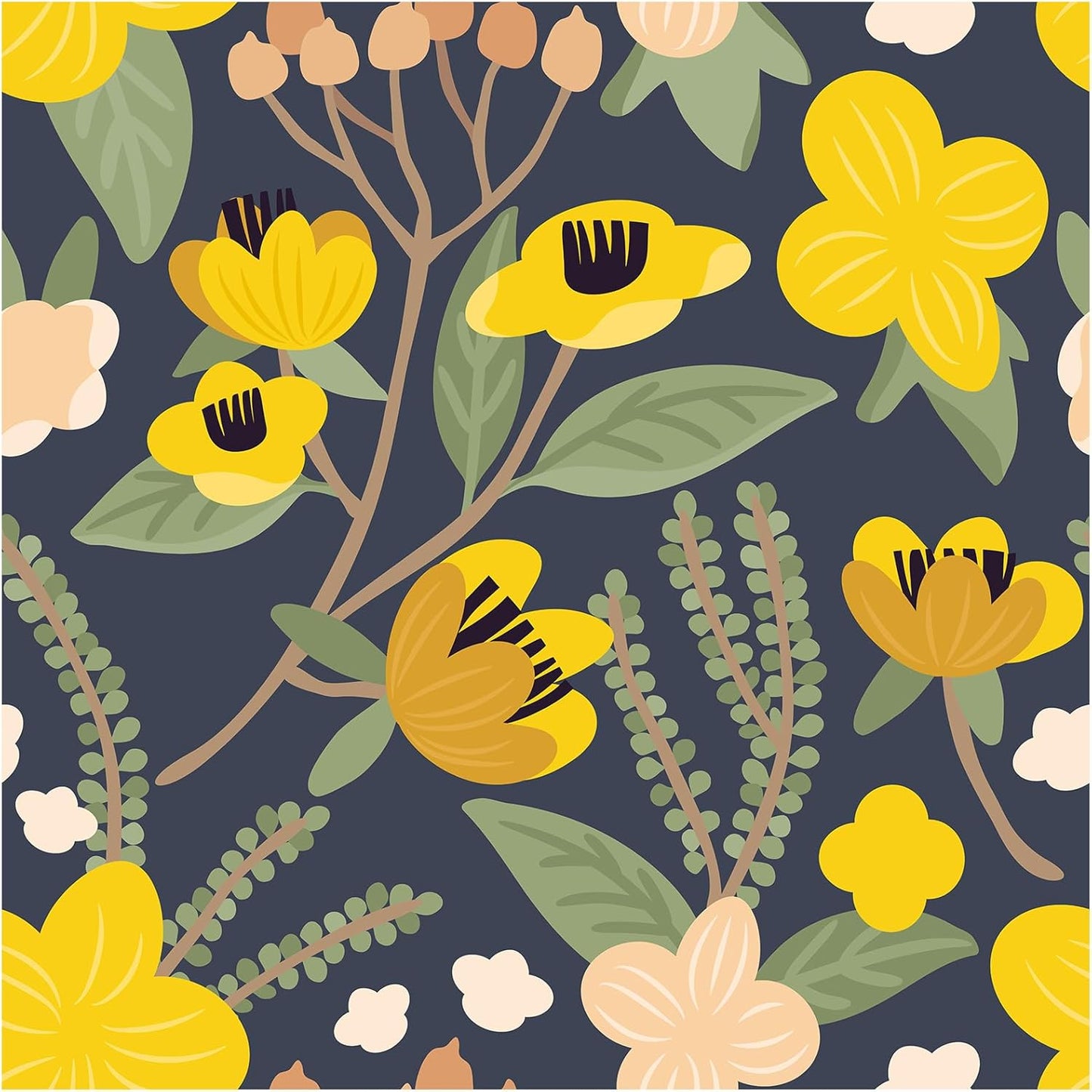 Papel tapiz autoadhesivo floral 17.3x9.8pulg