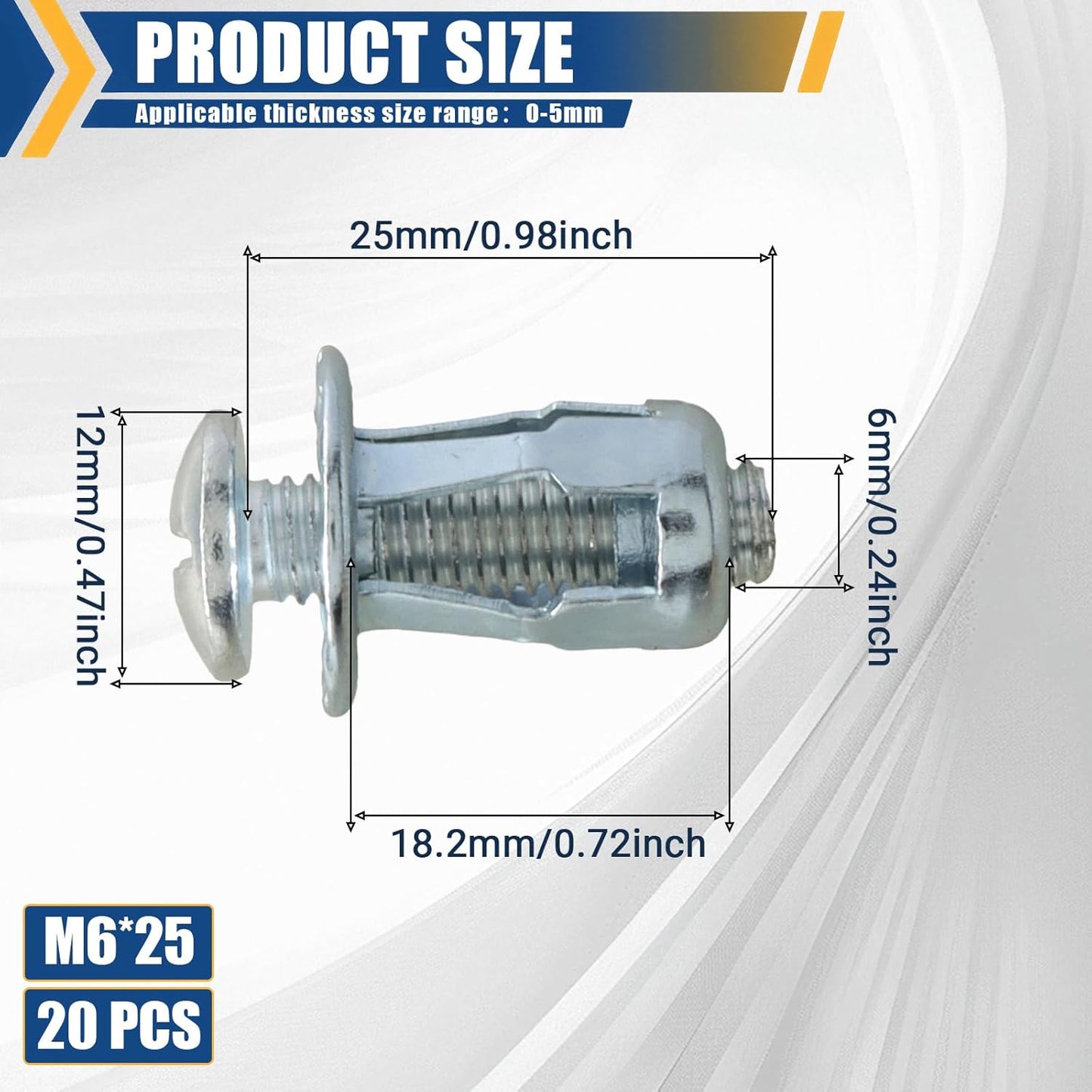 Pack 20 Anclajes Huecos M6x25 Pared Metálica