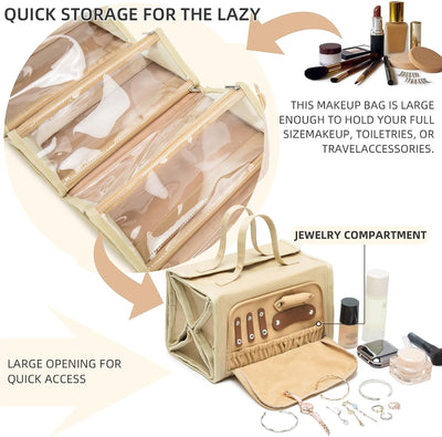 Bolsa maquillaje enrollable TSA aprobada con 4 bolsas transparentes
