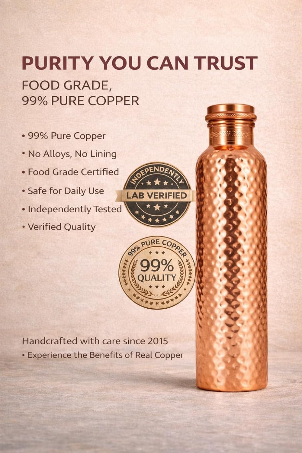 Botella agua cobre puro 34oz reutilizable estilo ayurvédico