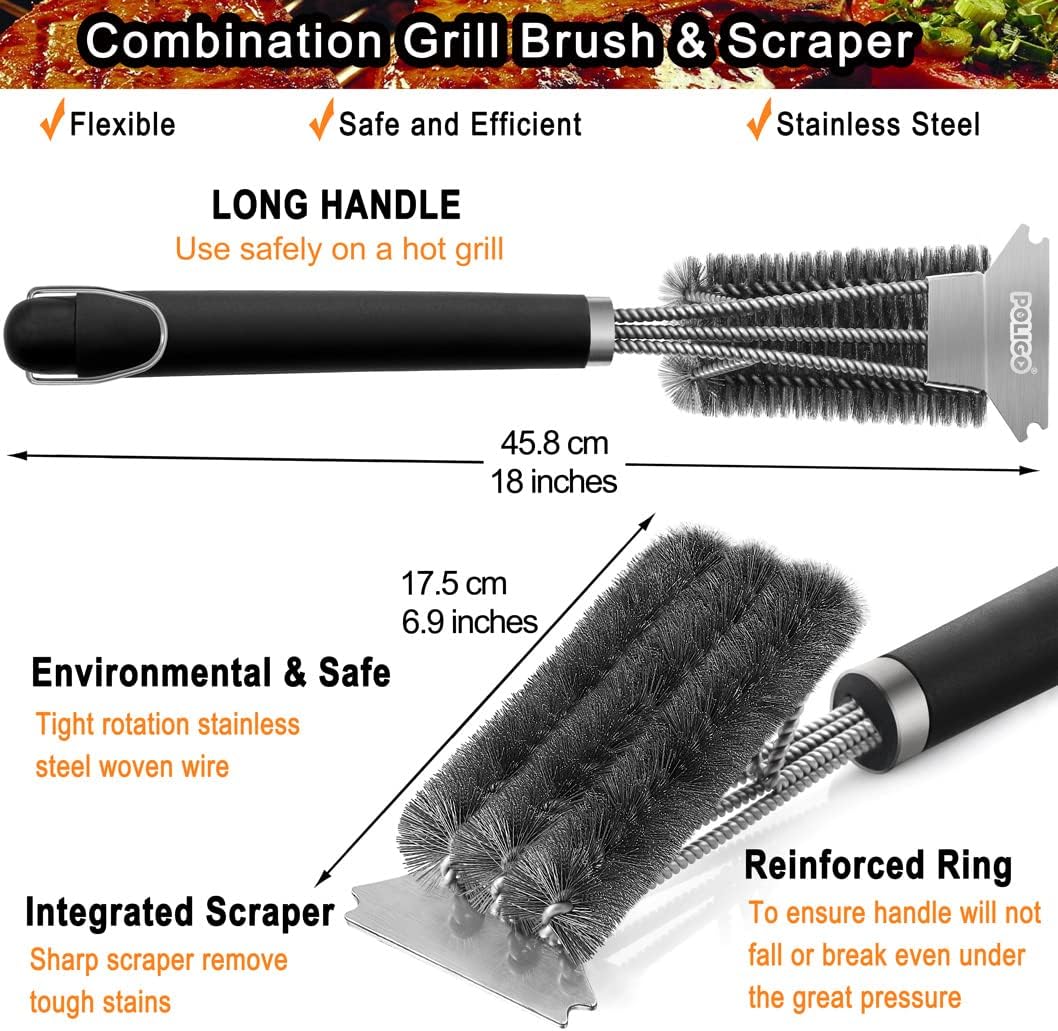 Cepillo parrilla 18pulg acero inox mango lujo