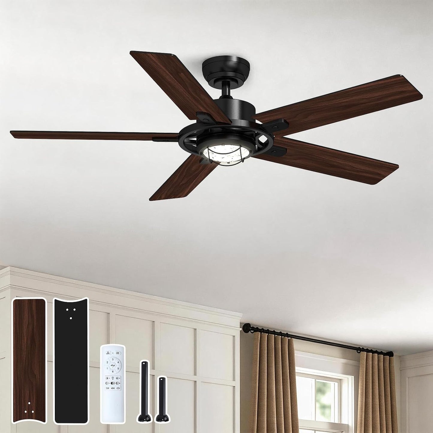 Ventilador techo 52pulg luces control remoto perfil bajo