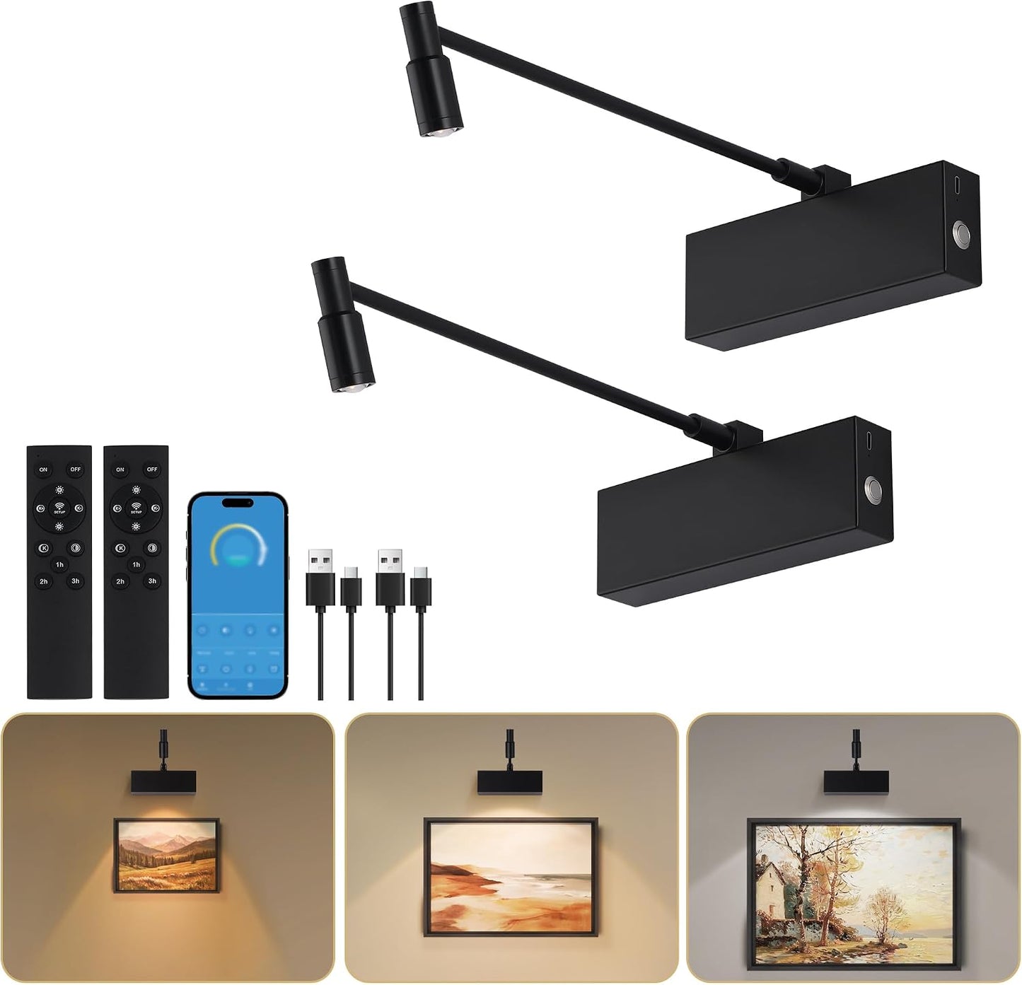Luz arte LED ajustable sin cable 8000mAh con control remoto 2 Pzas
