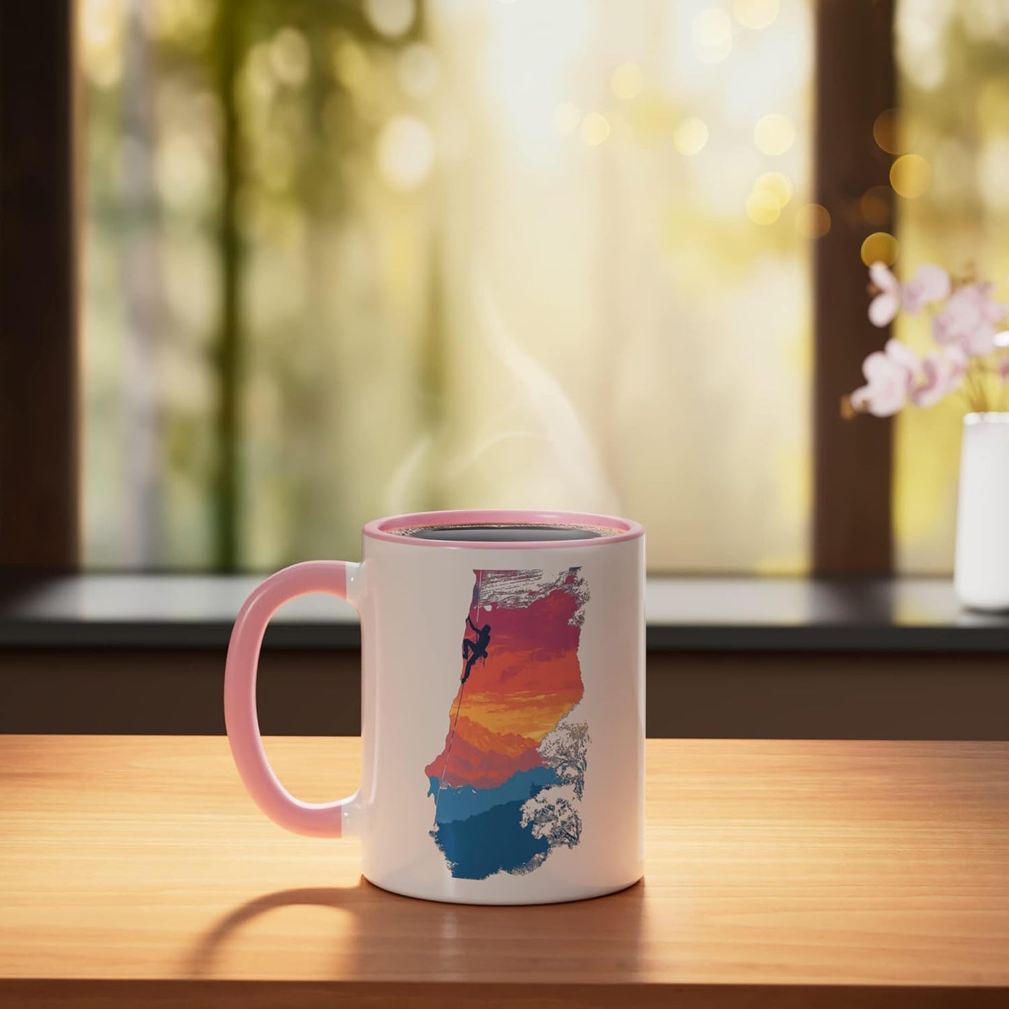 Taza Cerámica Grafico Montaña Rosa/Blanco