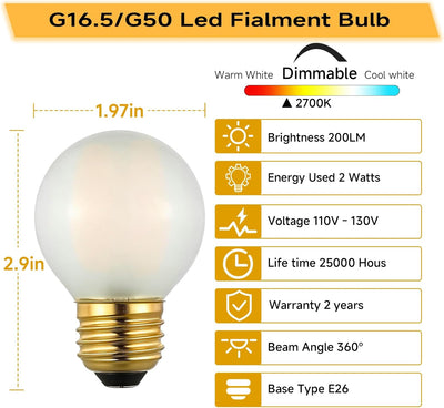 Bombilla LED filamento G16.5 E26 2700K pack 6